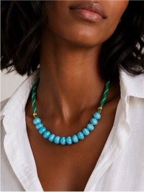 New! Preppy Colorful Green Cord Blue Bead Dopamine Necklace NWOT